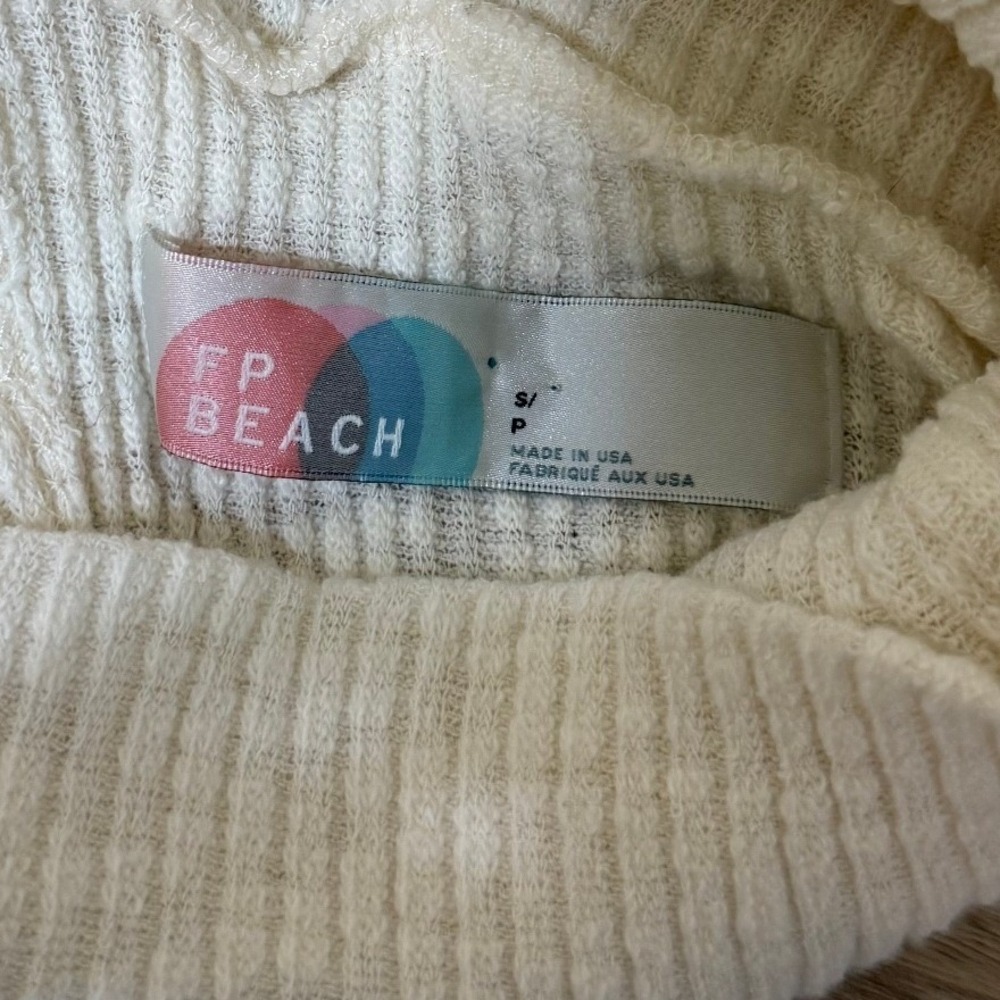 Free‎ People FP Beach Women World Traveler Top S Cream Cowl Neck Split Back Rib - Picture 7 of 11
